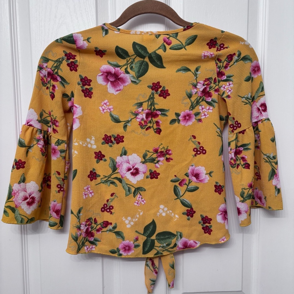 Mustard Floral Tie-Front Top | Lily Bleu Girls L (14) - Picture 2 of 8